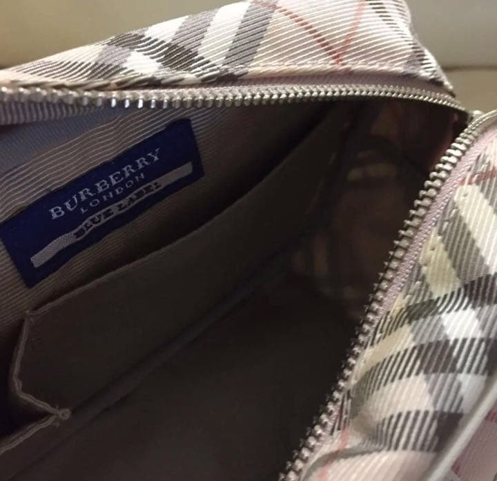 Burberry Blue Label Shoulder Bag Pink Canvas Leather Piping Horse Logo Bag New thumbnail 19