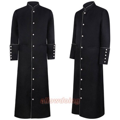 Vicar Priest Clergymen Cassock Roman Vintage Single Breasted Button Long Robe
