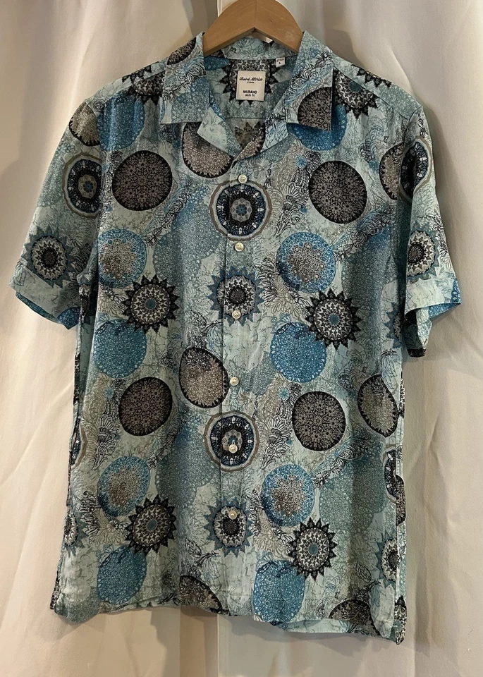 Murano Baird McNutt Linen Shirt Mens Large White Blue Button Up Slim Fit Retro - Image 2 of 4