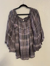 Elan Purple Tones Tie Dye Bohemian Peasant Top One Size Flowy Romantic Pretty