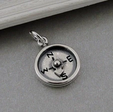 925 Sterling Silver Compass Charm - Graduation Gift - Camping Hiking Charm Gift