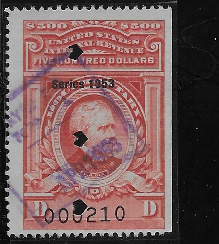 US Scott R649, Revenue Documentary $500.00, Used, NG, F/VF Series 1953