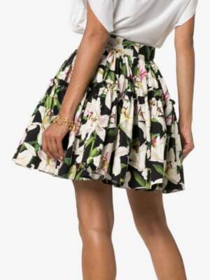 NEW w/TAG DOLCE & GABBANA LILY PRINT FLARED FLORAL SKIRT