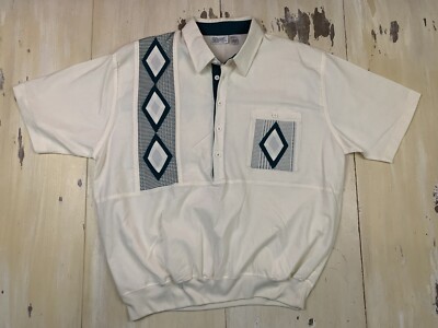 ALEXXUS- Vtg White Knit Diamond Banded Grandpa Skate Polo Shirt, Mens ...