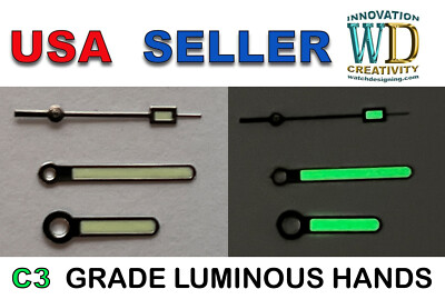 #ad Watch Dial Hour Minute Seconds Hands SILVER WIDE 120 70 20 Luminous GREEN parts $16.95