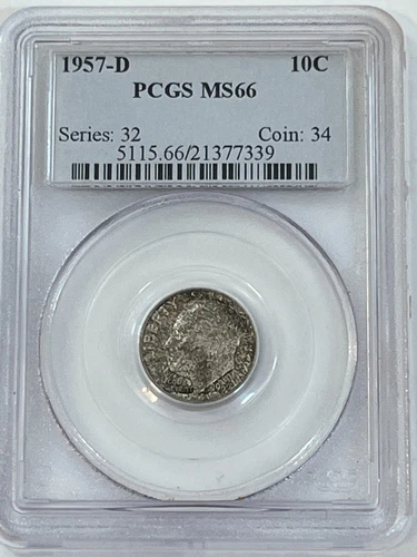 1957-D Roosevelt Dime PCGS MS66 Cert# 21377339