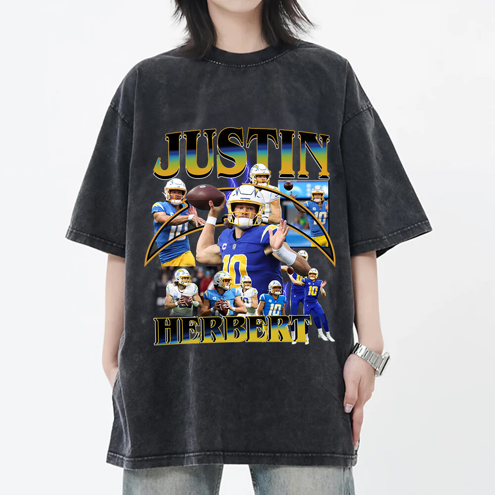 Justin Herbert Limited Football Bootleg Tee Vintage 90s Graphic Shirts Retro App