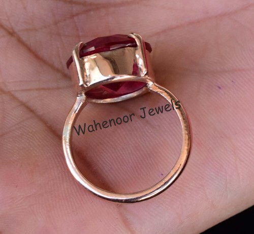 925 Sterling Silver Ring Natural Ruby 14 MM Round Wedding Ring CERTIFIED - Picture 10 of 13