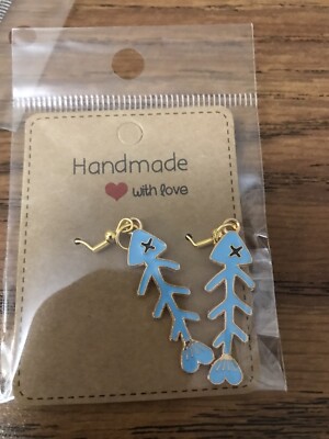 Fish Skeleton Fashionable Earrings Gold Hypoallergenic Hook Earring