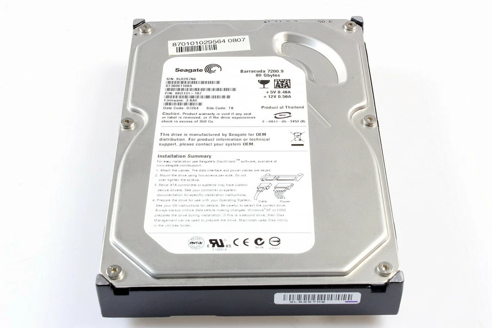 Seagate 7200.9 ST3808110AS 80GB 3.5 HDD intern 9BD131-197 3.AAE 07284 TK