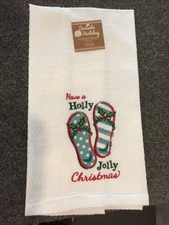 NWT Holly Jolly Flip Flop Christmas Waffle Kitchen/Bar Towel