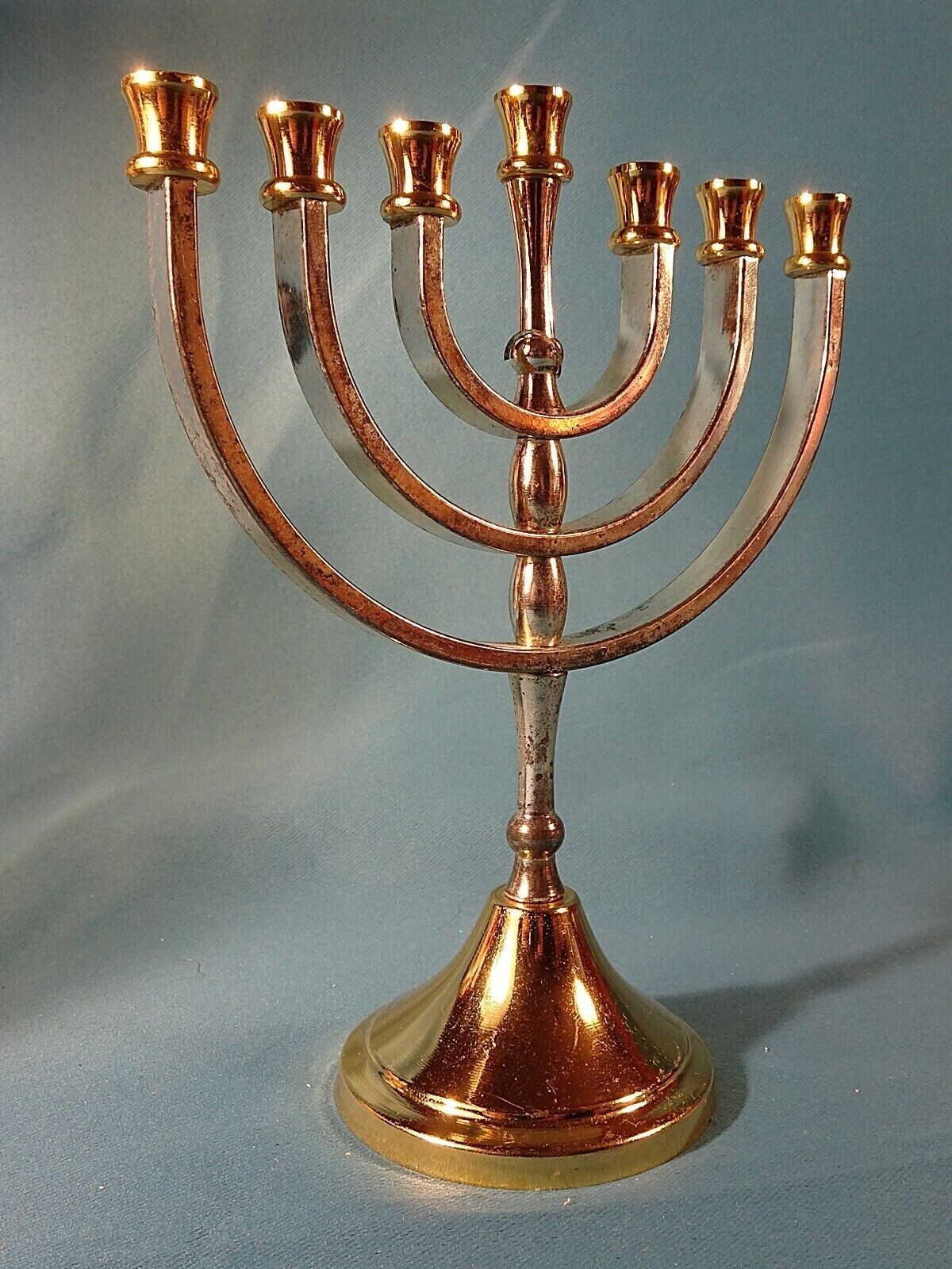 Menorah 7 armiger Kerzenständer Karshi Gold + Silber Plate Jerusalem