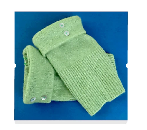 FINGERLESS GLOVES GREEN CASHMERE MERINO M - L MEDIUM - LARGE ARM WARMERS CUFFS