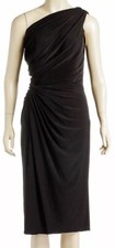 Tadashi Shoji Black One Shoulder Ruched Dress Quiet Luxury Old Money Formal M