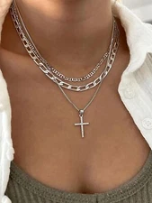 Stacking Cross Necklace for Women,CZ Cross Pendant Layered Dainty Gold Necklaces