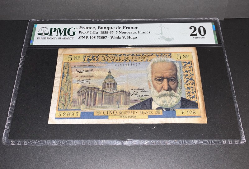 PMG France, Banque de France 5 Nouveaux Francs Banknote 1959-65 p141a VF