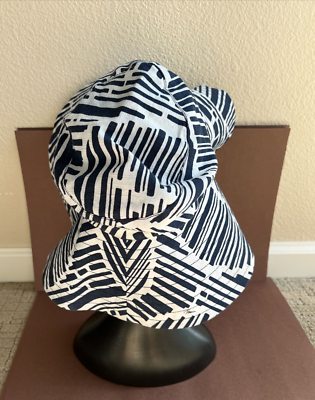 TRINA TURK Shade Hat OS Blue White Mosaic Pattern Vacation NWOT TRINA TURK Abstract Blue and White Print Wide Brimmed Shade  main image 2