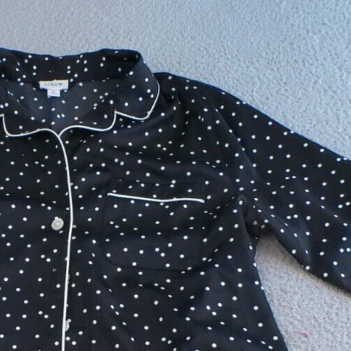 J Crew Schlafshirt Damen Medium schwarz gepunktet Pyjama Oberteil Knopfleiste Tasche - Bild 4 von 9