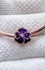 Deep Purple Pansy Flower Charm Silver Charm For Bracelet