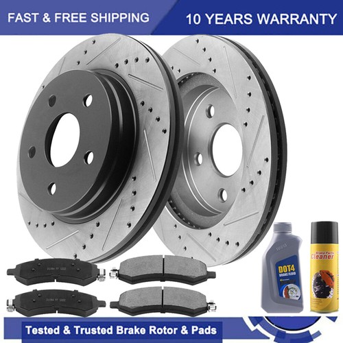 GAIASURGE Front Drilled & Slotted Brake Rotors + Ceramic Pads For Dodge Dakota / Ram Dakota / Mitsubishi Raider