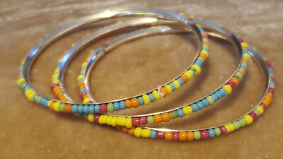 Multi Color Bangle Bracelets With Small Beads 3