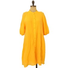 Topshop Textured Chuck On Mini Shirtdress 6 Ochre Yellow 3/4 Sleeve NWT B50