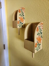 Folk Art Handpainted Wooden Flour Grain Scoop Wall Sconces Cottage Primitive