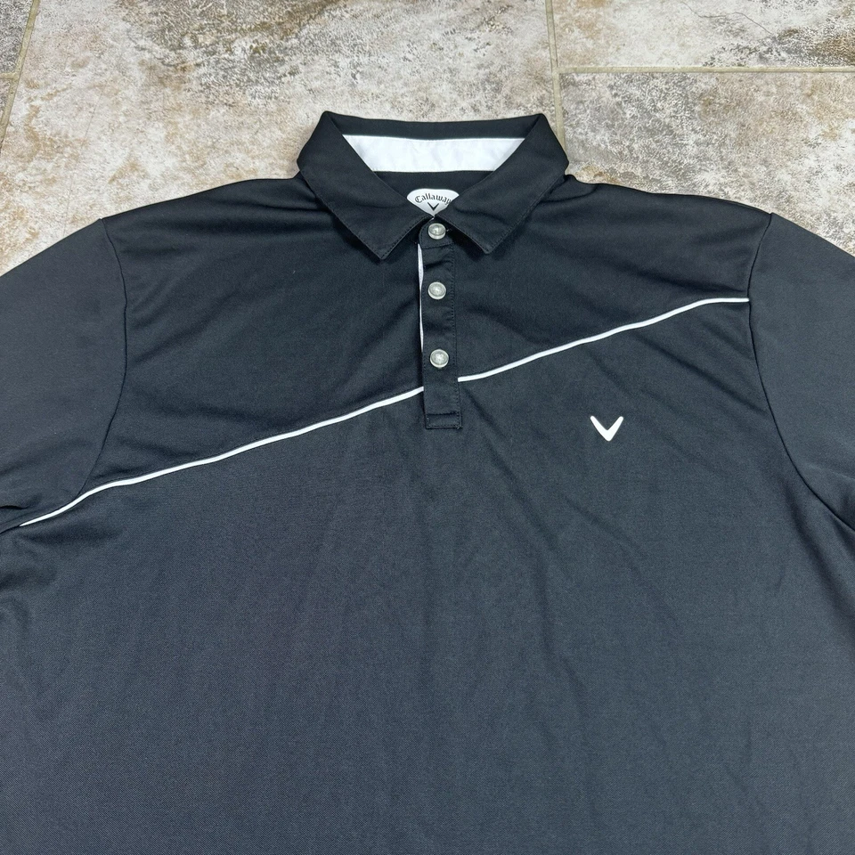 Camisa polo masculina de golfe Callaway XL preta branca clássica manga curta preppy - Imagem 2 de 4
