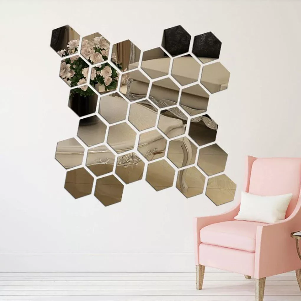 Hexagon Vinyl Acrylic Mirror Removable Wall Sticker - House of Nzuri Home  Decor