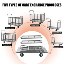 6 in1 Heavy Duty Platform Truck Cart with Cage 2000LB Hand Truck w/Swivel Wheels