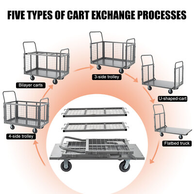 Platform Truck Cart With Cage, 6-in-1 Flatbed Utility Carts, Foldable - View #7