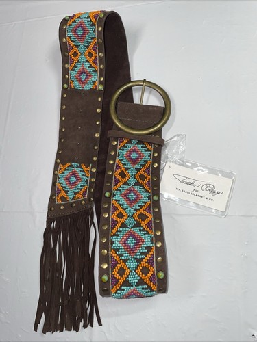 Tasha Polizzi Desert Belt Handmade Wide Seed Bead Chocolate Brown Suede