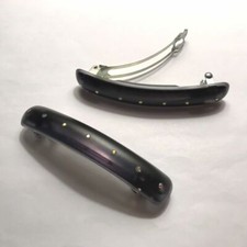 Hair Clip Barrette Rhinestone Gray Purple Semitransparent Matte Long Made France