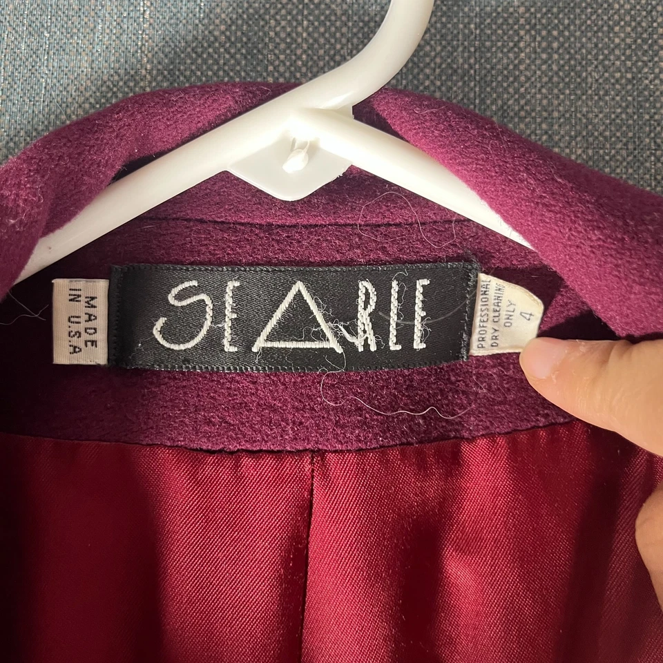 Gabardina vintage Searle para mujer talla 4 rojo vino solapa de doble botonadura Foto 3 de 4