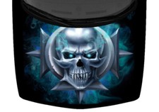 Skull Fangs Cross Medallion Silver Blue Truck Hood Wrap Vinyl Car Graphic Decal