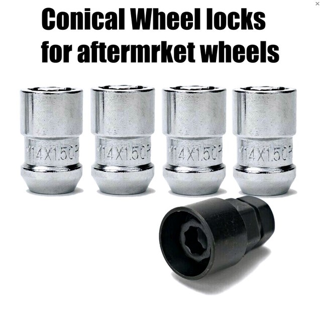 Silver 14x1.5 14mm x 1.5 Conical Wheel Lug Locks Nuts F150 Silverado