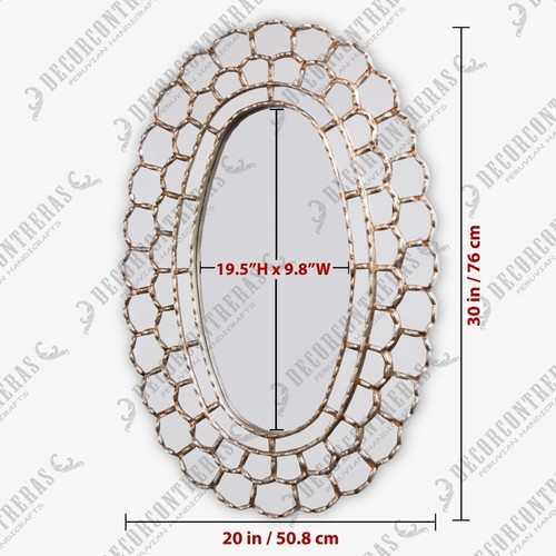 Peruvian Large Wall Oval Mirror for living room - Silver leaf Wood Wall Mirrors - Picture 7 of 7