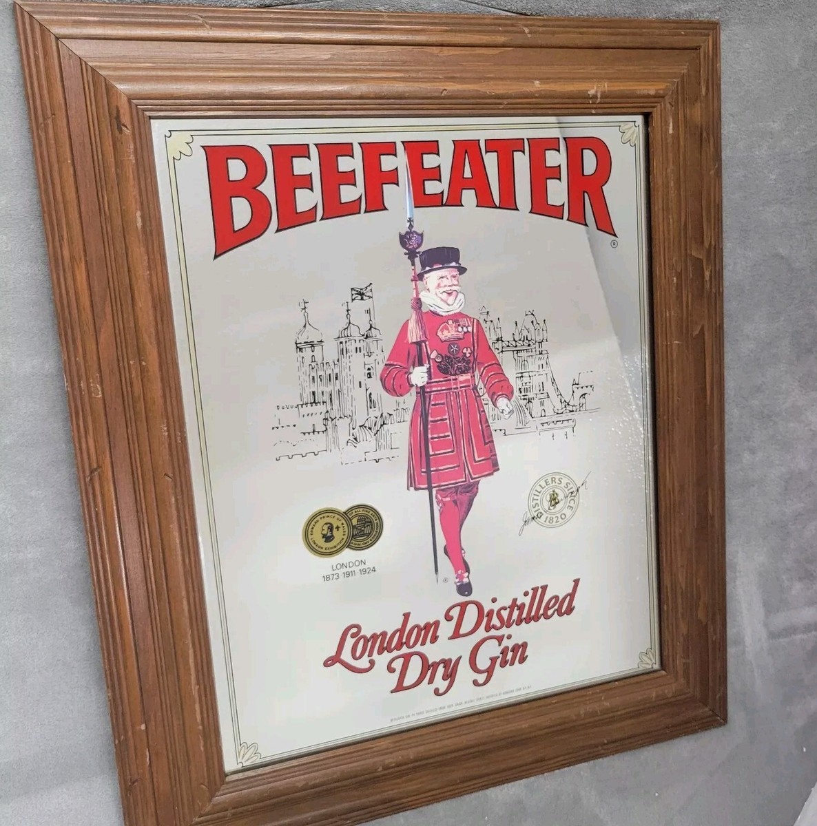 Beefeater Dry Gin Mirror Bar Wall Advertising Sign Vintage Framed