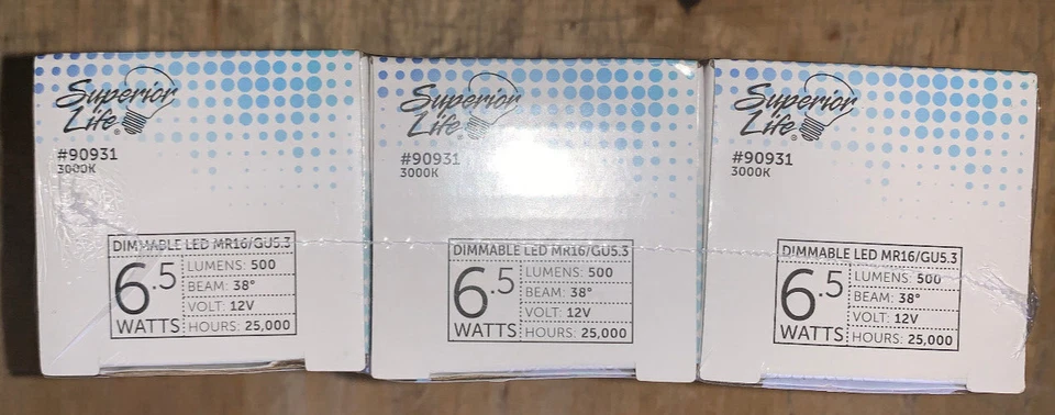 6 Pack Superior Life  LED Bulbs 6.5W =50W 12V MR16 2-Pin GU5.3  3000k NEW Sealed - Image 3 of 4