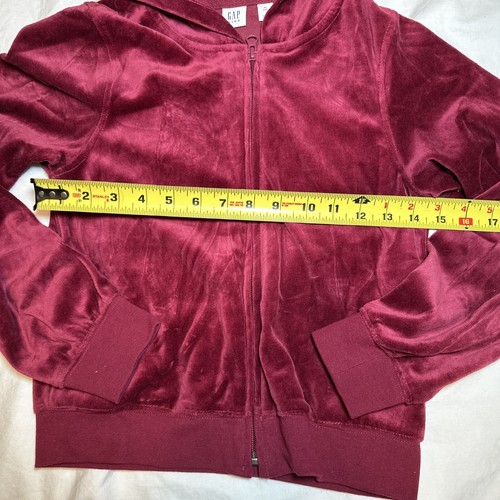 Gap Kids Dark Red Velour Hoodie Jacket XL 12 BTS Fall Winter Holiday - Picture 2 of 5