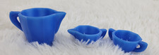 Vintage Akro Agate Blue Slag Glass Childrens 3 Piece Toy Tea Set Art Deco READ