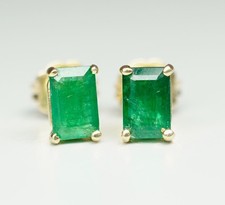6mm x 4mm Rectangular Emerald Stud Earrings 14K Yellow Gold 14K Backs 1.17 Gr