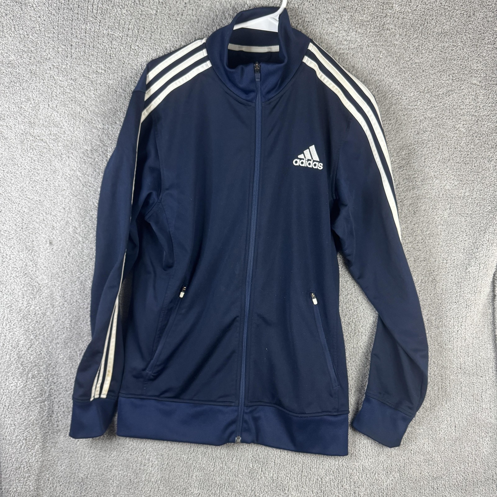 Adidas Track Jacket Mens Medium Blue 3 Stripe Full Zip Soccer Training Athletic
