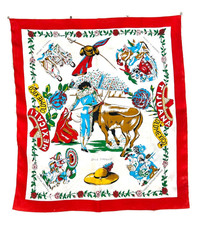 VINTAGE SOUVENIR OF TIJUANA MEXICO SCARF BULL FIGHTER WITH GLITTER