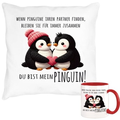 Du bist mein Pinguin  Kissen + Tasse Partner Geschenk