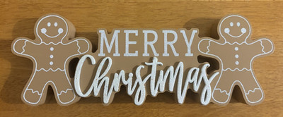 Gingerbread Merry Christmas Sign Standing Primitive Holiday Kitchen Decor New