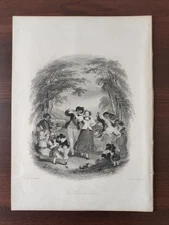 ANTIQUE ORIGINAL B/W ENGRAVING-FINDEN'S TABLEAUX-THE HARVEST HOME-1846