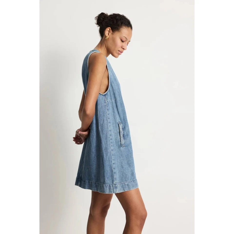 Vestido 7 For All Mankind Denim Cuello en V Sin Mangas Informal Mini Línea A Cambio Talla M Foto 2 de 4