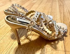 Badgley Mischka Giana Crystal Embellished Scalloped Strappy Sandals Rose Gold