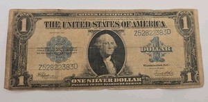 1923 US $1 One Dollar Silver Certificate Horse Blanket Large Size Note Blue Seal